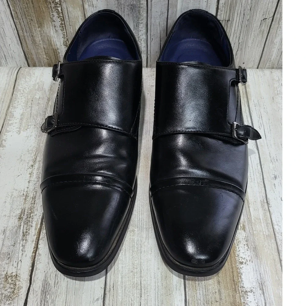 Bruno Marc Mens Black Double Monk‎ Strap Dress Shoes Size 7.5M Cap Toe